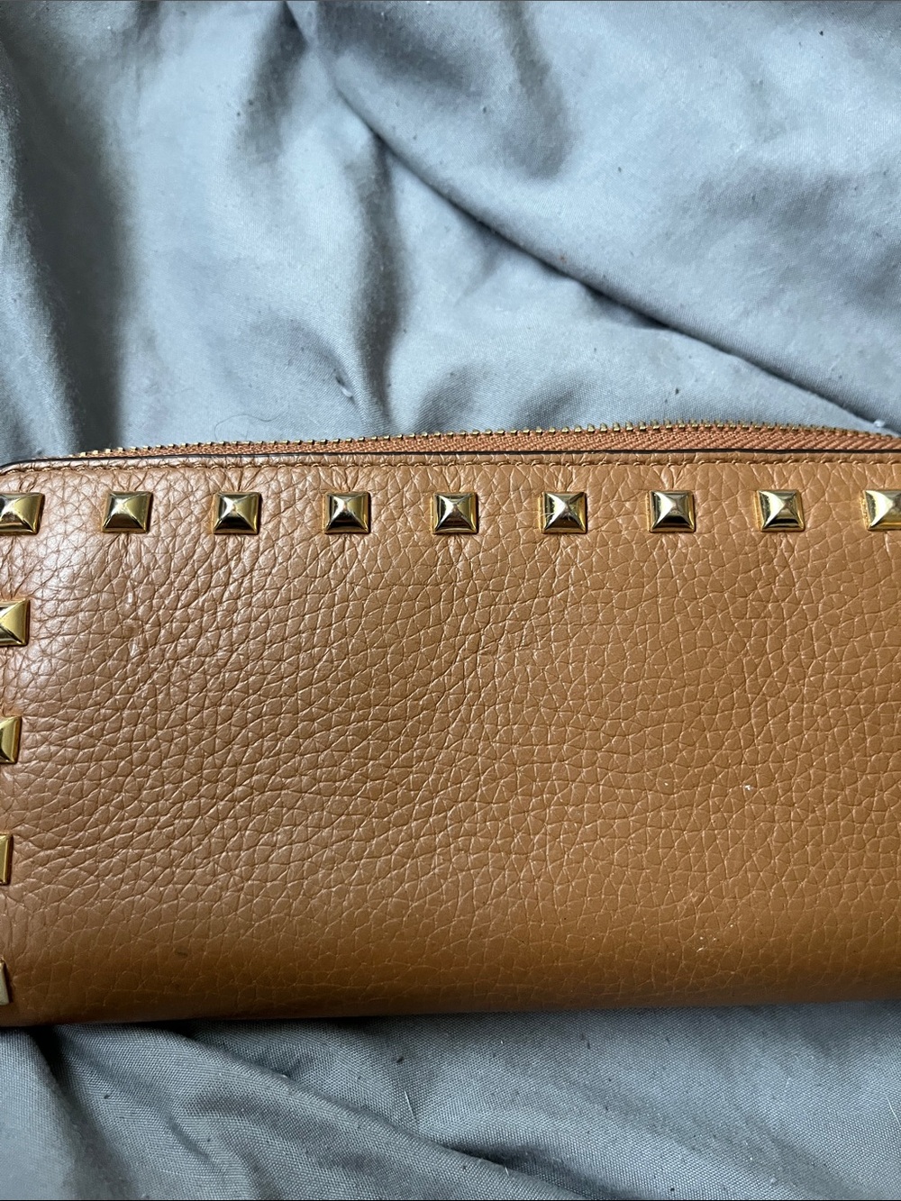 Michael Kors Tan Leather Studded Zip Wallet with Gold Hardware - Picture 6 of 10